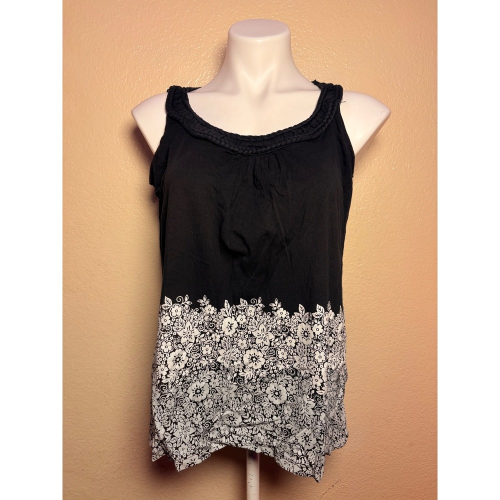 Y2K Carolyn Taylor Black Floral Border Print Sleeveless Tank Top L #11